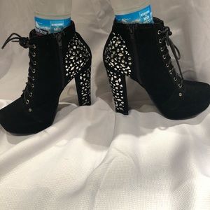 Black faux suede embellished booties